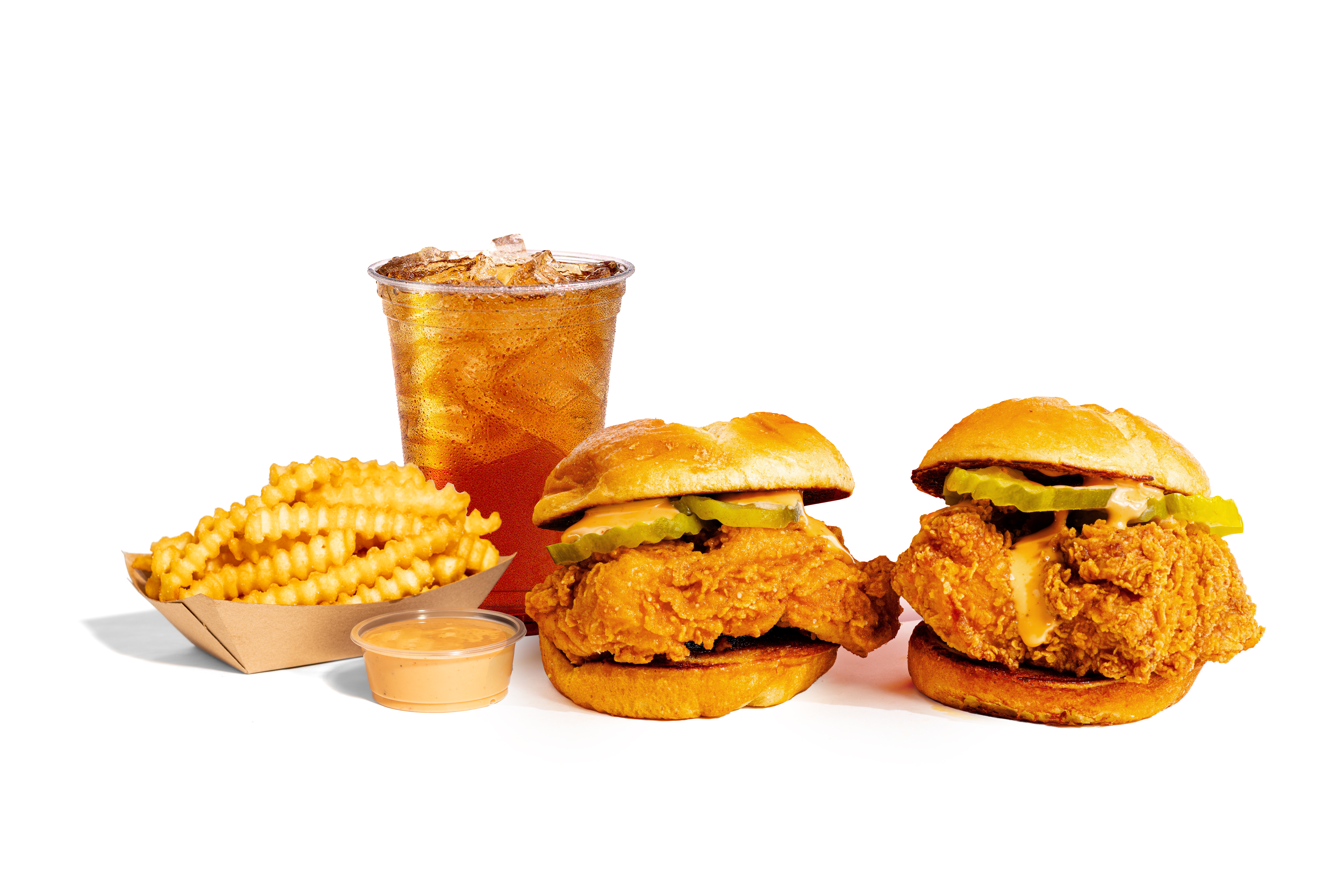 two sliders drink fries